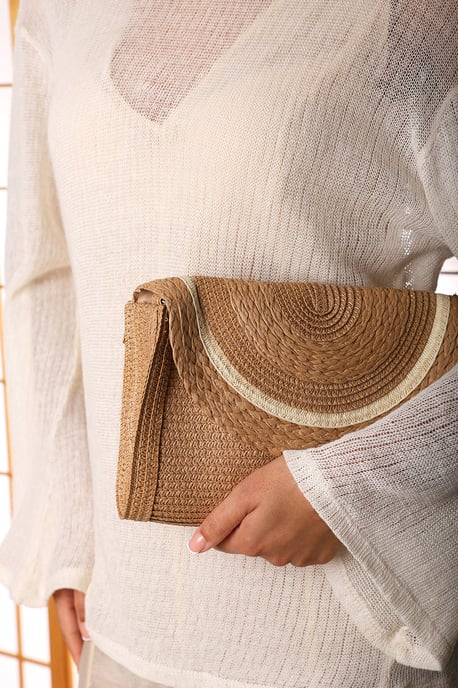 Where's That From Alto Raffia Fold Over Clutch Bag - Image 1