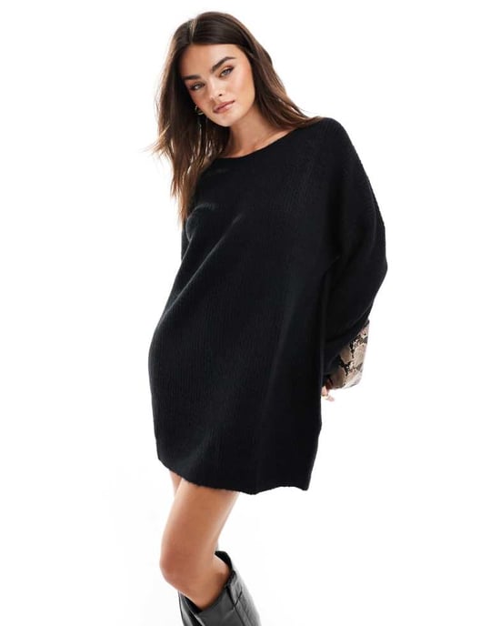 Miss Selfridge klänning i oversize med slitskrage i svart - Image 1