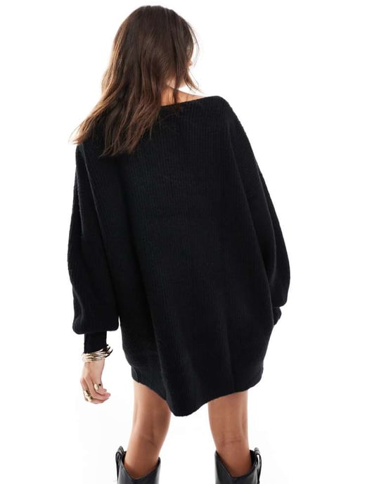 Miss Selfridge klänning i oversize med slitskrage i svart - Image 3