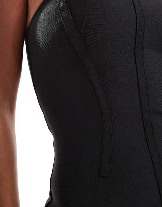 ASOS DESIGN bandage sömdetalj mini bandeau klänning i svart - Image 4