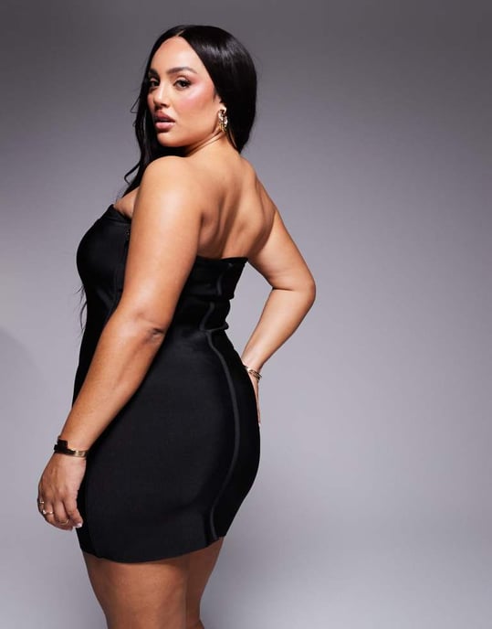 ASOS DESIGN Curve bandage söm detajl mini bandeau klänning i svart - Image 4