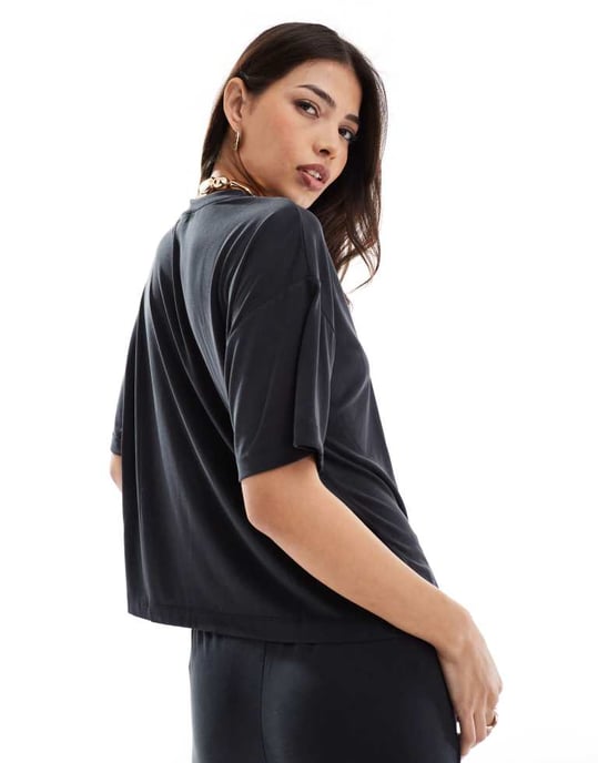 Pieces slinky super soft boxy t-shirt co-ord in black - Image 3