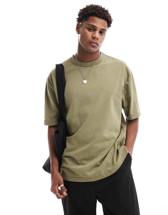 ASOS DESIGN oversize t-shirt i tungviktsmaterial 220gsm tvättad grön med Monte Carlo-tryck på baksidan - Image 3