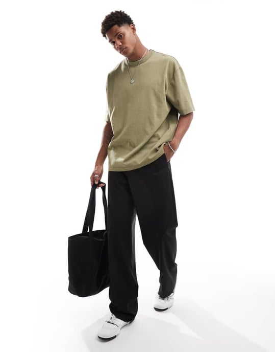 ASOS DESIGN oversize t-shirt i tungviktsmaterial 220gsm tvättad grön med Monte Carlo-tryck på baksidan - Image 4