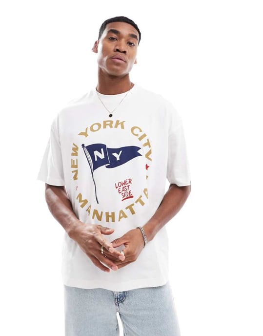 ASOS DESIGN oversized t-shirt med framtryck i off-white - Image 1