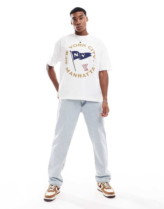 ASOS DESIGN oversized t-shirt med framtryck i off-white - Image 3
