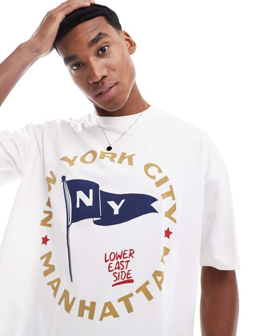 ASOS DESIGN oversized t-shirt med framtryck i off-white - Image 4