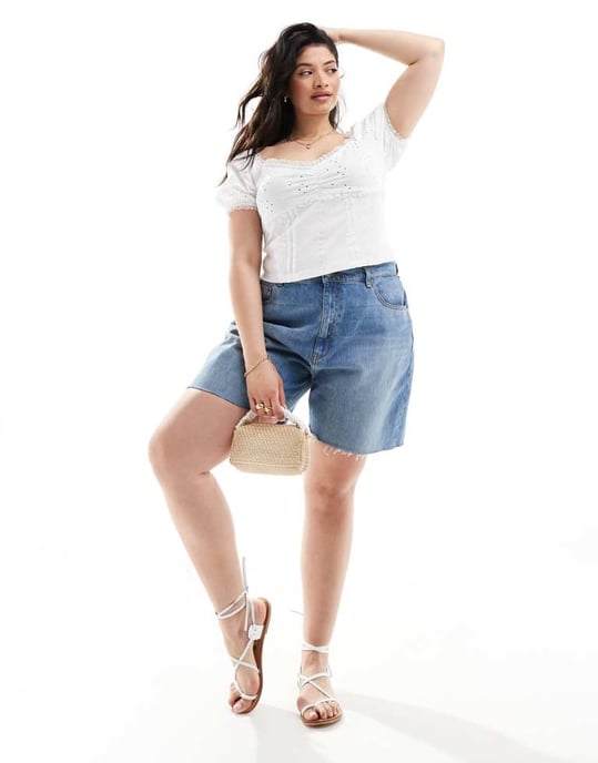 ASOS DESIGN Curve puffärms broderad mjölkerska topp i vitt - Image 2