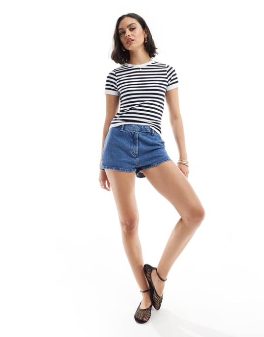 ASOS DESIGN sömlös baby t-shirt i marinefärgad rand - Image 4