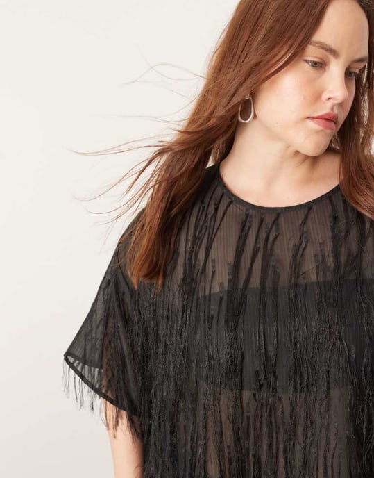 ASOS EDITION Curve woven fringe detail boxy top in black - Image 4