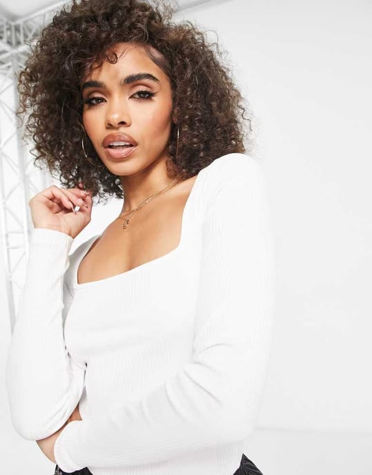 ASOS DESIGN fyrkantig halsringning långärmad topp i vitt - Image 3