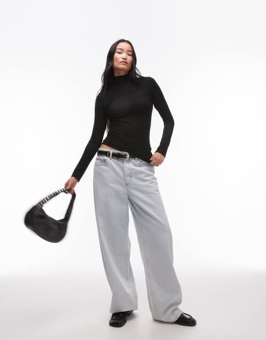 Topshop premium rib long sleeve funnel neck top in black - Image 4