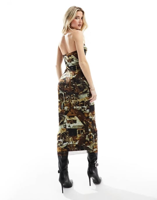 Something New X Art Gallery bandeau midi klänning i konsttryck - Image 2