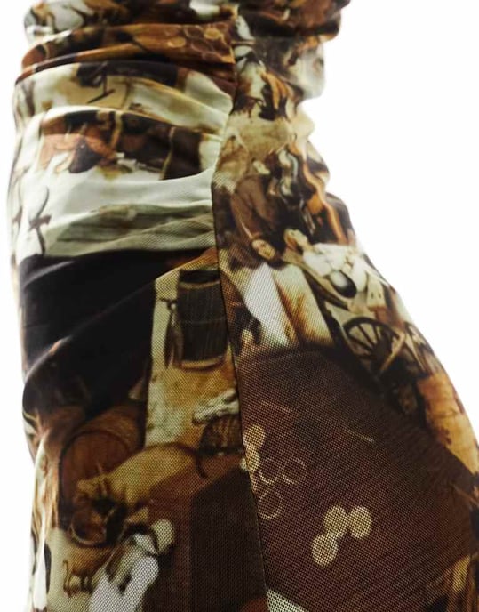 Something New X Art Gallery bandeau midi klänning i konsttryck - Image 3