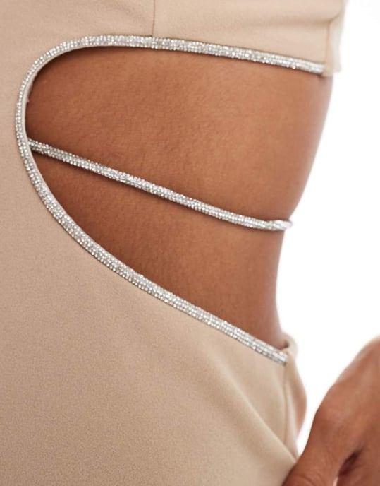 ASOS DESIGN plunge diamantrim cut out midi-klänning i mocha - Image 4