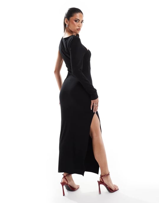 ASOS DESIGN en ärm klippt ut maxiklänning i svart - Image 2