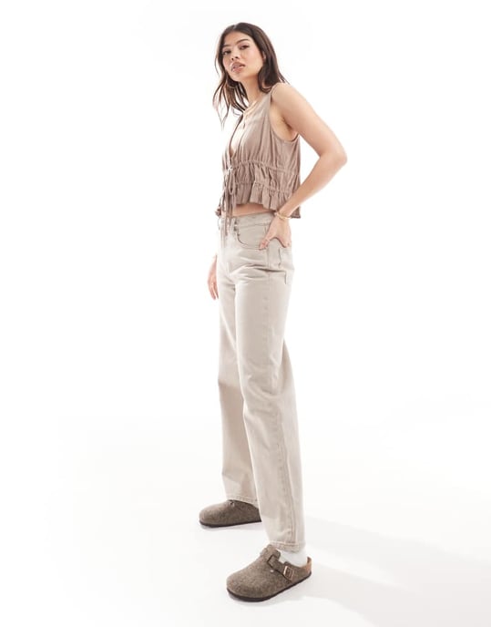 ASOS DESIGN linne-look knytfront soltop i kamel - Image 2