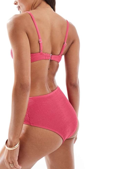 Vero Moda rynkad bandeau-bikinitopp i knallrosa - Image 2