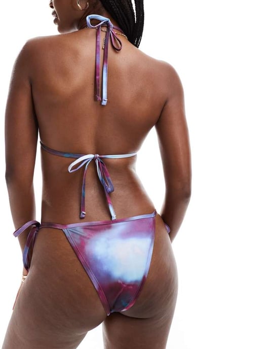 ASOS DESIGN triangulär bikiniöverdel med knytband i tie-dye - Image 3