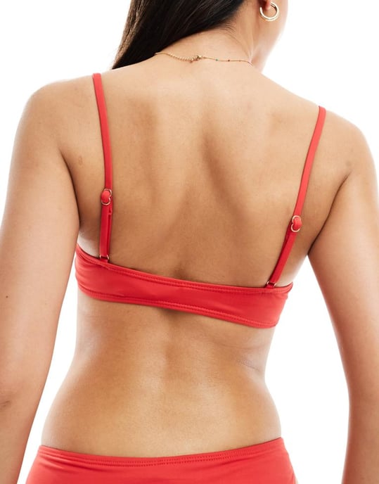 Cotton On straight crop bralette bikini top in lobster red - Image 2