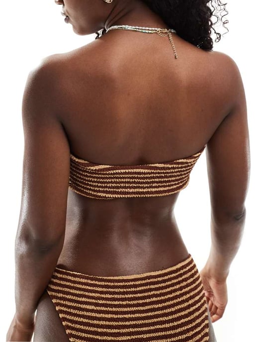 Miss Selfridge veckad rand knytframs bandeau bikiniöverdel i neutral rand - Image 4