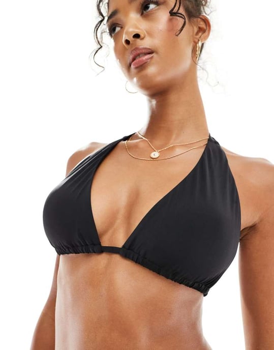 Vero Moda mixa och matcha bred halterneck bikiniöverdel i svart - Image 2