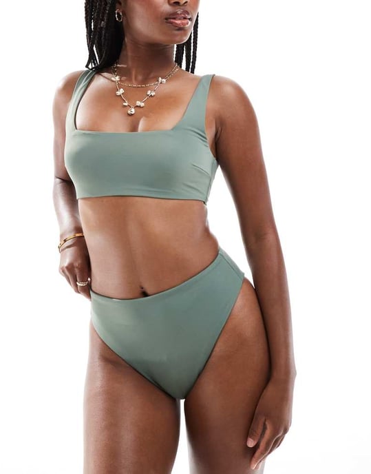 ASOS DESIGN Hazel crop bikiniöverdel i khaki - Image 3
