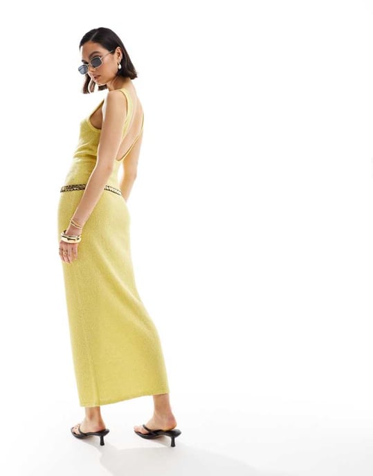 ASOS DESIGN stickad texturerad midaxi klänning i gult - Image 3