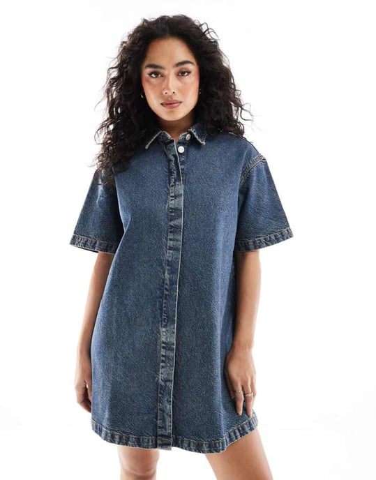 ASOS DESIGN kortärmad denimklänning i ljusblått - Image 2
