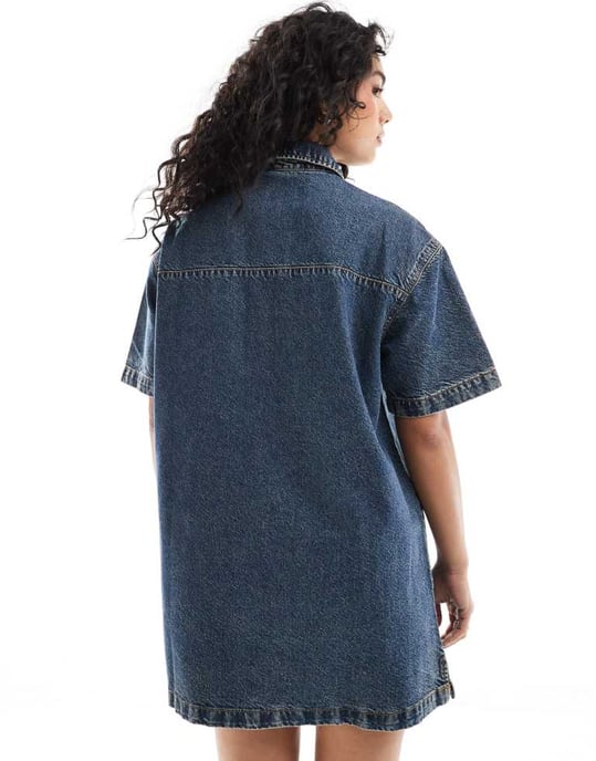 ASOS DESIGN kortärmad denimklänning i ljusblått - Image 4