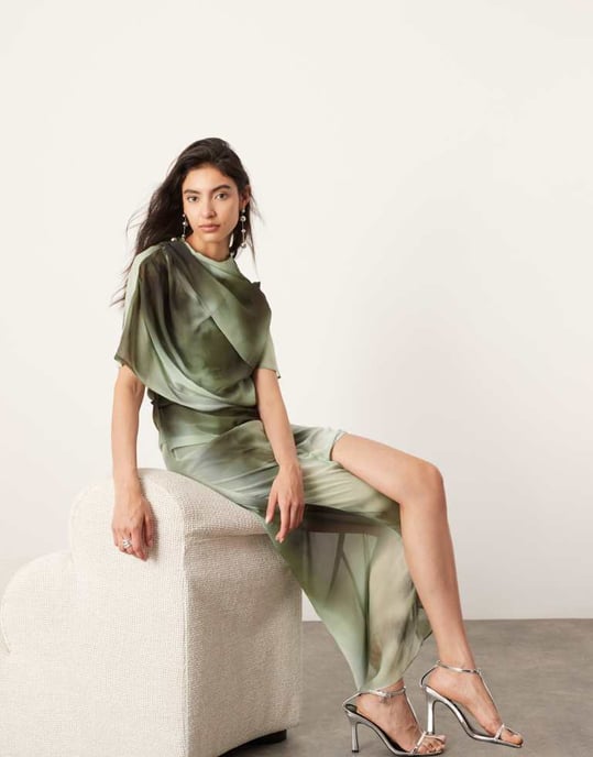 ASOS EDITION drape neck midi dress in green shadow print - Image 3