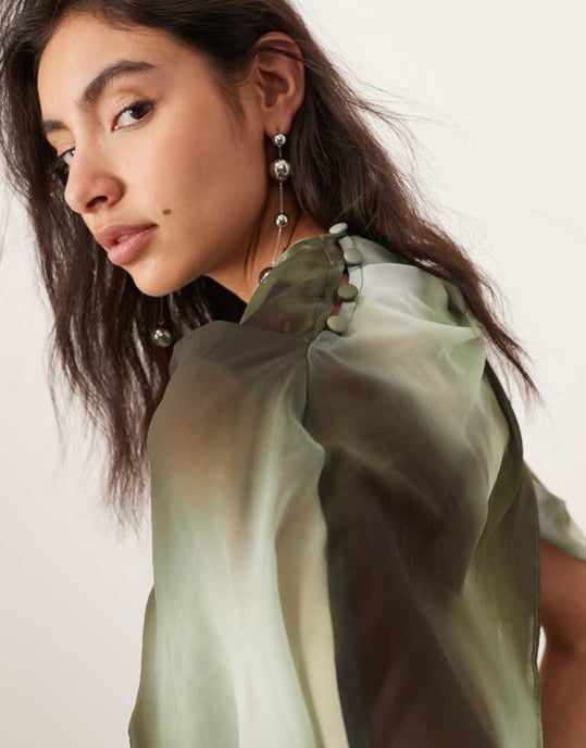 ASOS EDITION drape neck midi dress in green shadow print - Image 4