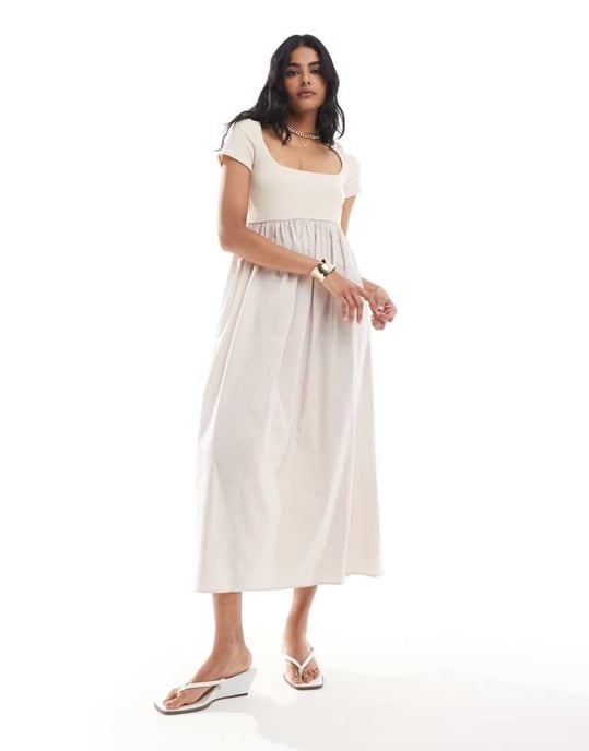 ASOS DESIGN midi-klänning med ribbad överdel i stenskina - Image 1