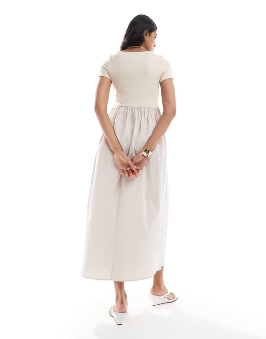 ASOS DESIGN midi-klänning med ribbad överdel i stenskina - Image 3