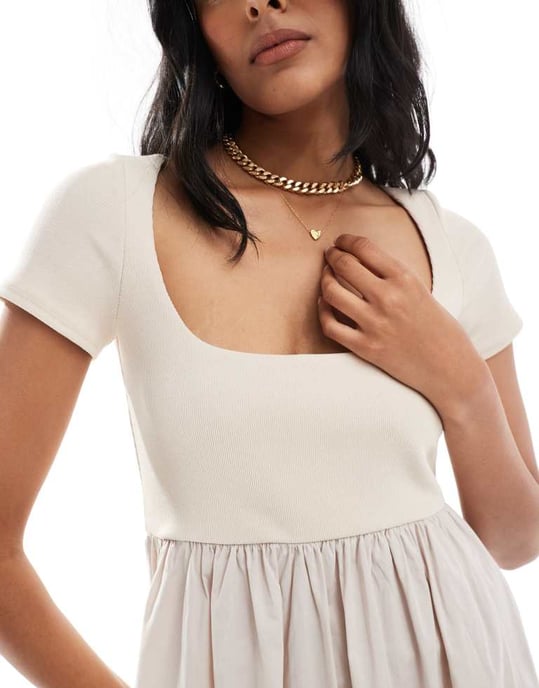 ASOS DESIGN midi-klänning med ribbad överdel i stenskina - Image 4