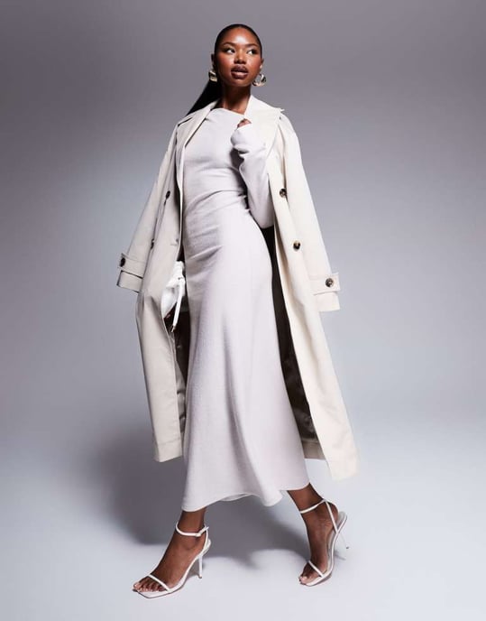 ASOS DESIGN ribbad midi-klänning med fallande axlar i off-white - Image 2
