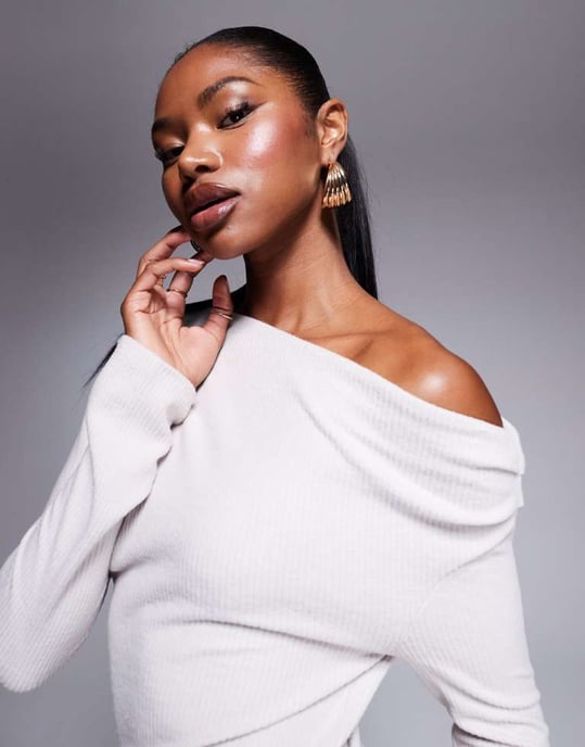 ASOS DESIGN ribbad midi-klänning med fallande axlar i off-white - Image 3