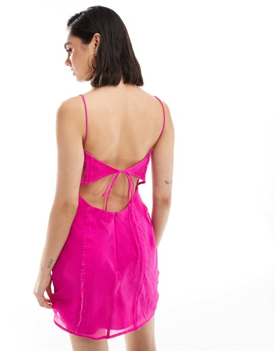 ASOS DESIGN korsett biased miniklänning med spetsinsats i stark rosa - Image 2