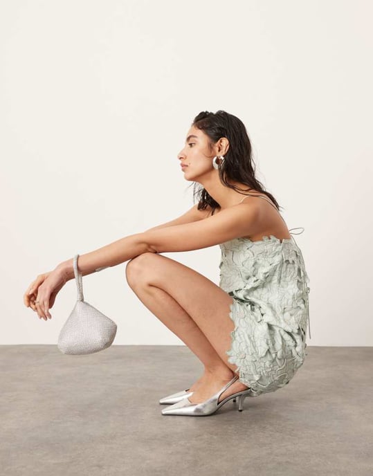 ASOS EDITION blommig skuren cami skift mini klänning i ljusgrön - Image 4
