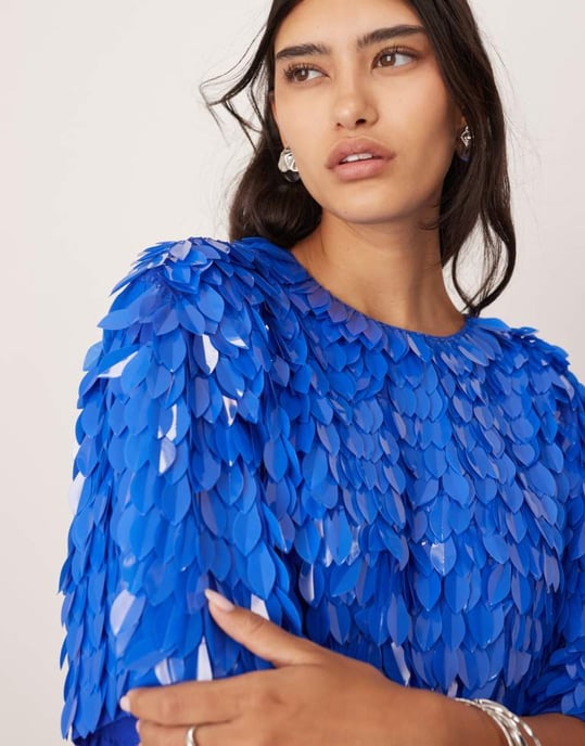 ASOS EDITION embellished 3D sequin t-shirt mini dress in blue - Image 3