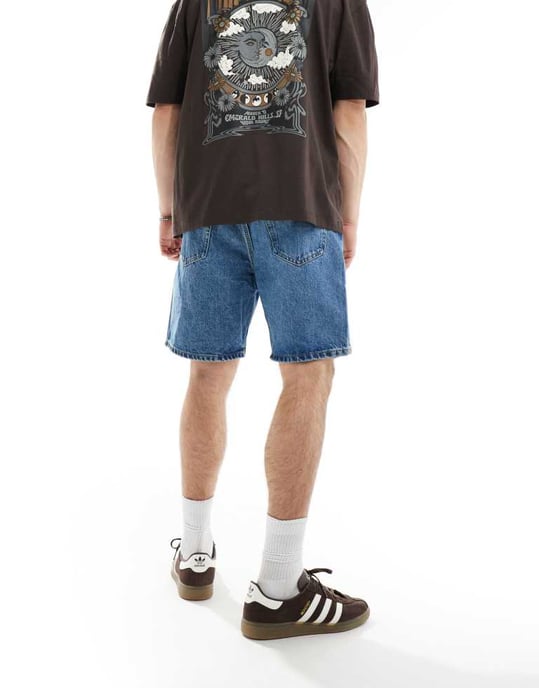 Weekday Space avslappnade jeansshorts i 90-talsblå - Image 4