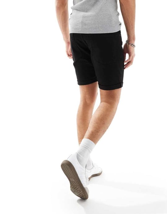 ASOS DESIGN stretch slim regular längd denim-shorts i svart - Image 3