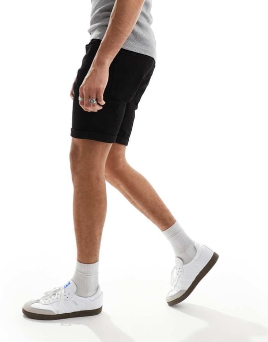 ASOS DESIGN stretch slim regular längd denim-shorts i svart - Image 4