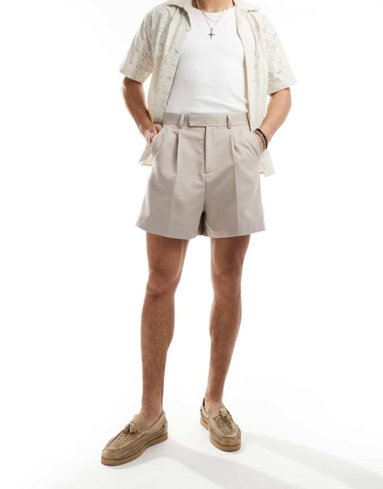 ASOS DESIGN smart korta bermudashorts i stenfärg - Image 1
