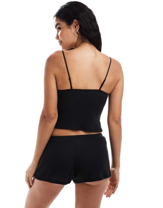 Dorina pointelle floaty short with rosebud detail in black - Image 2