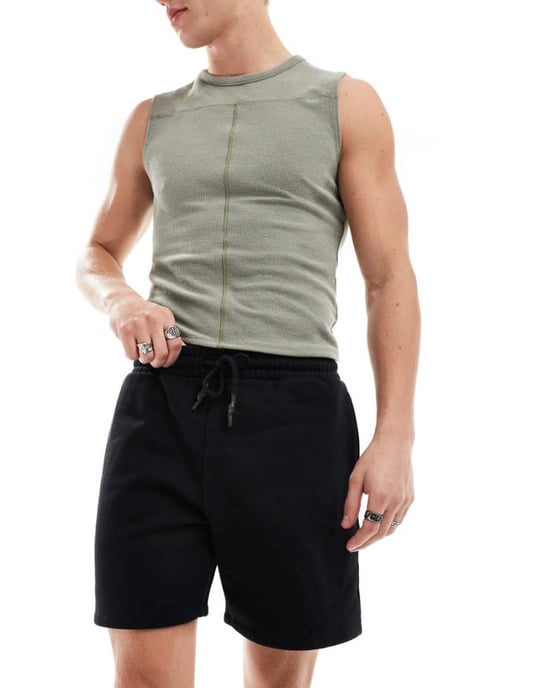 ASOS DESIGN premium tungvikt oversized shorts i svart - Image 1
