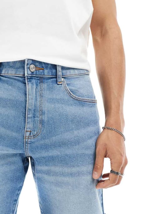 ASOS DESIGN stretch slim regular längd denim shorts i vintage ljus tvätt blå - Image 3
