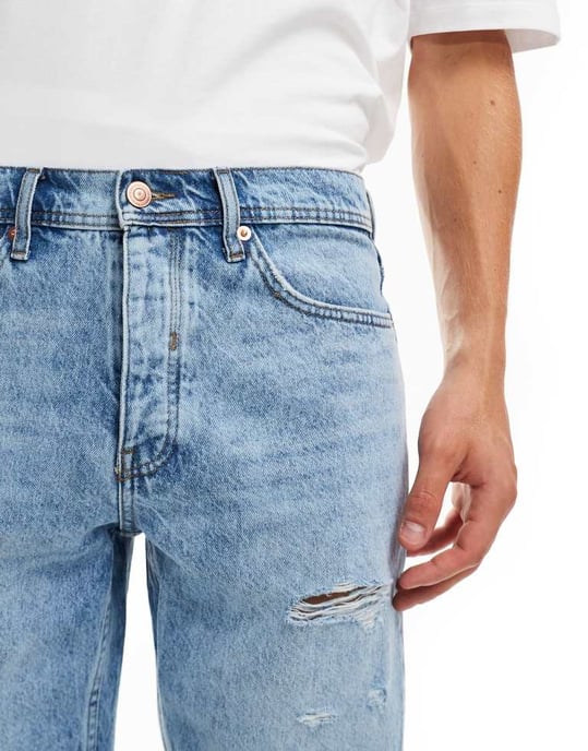ONLY & SONS regular fit slitna denimshorts i ljusblå tvätt - Image 4