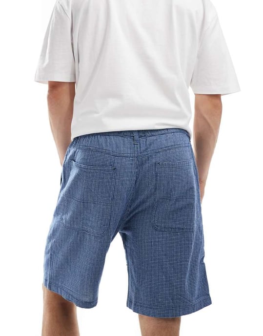 ASOS DESIGN co-ord-shorts med blå rutigt mönster och bälte detalj - Image 3