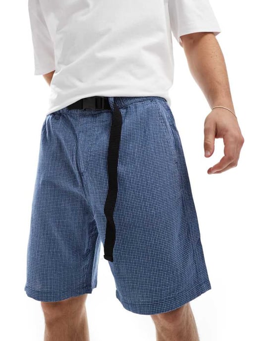 ASOS DESIGN co-ord-shorts med blå rutigt mönster och bälte detalj - Image 4